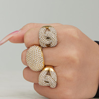 Bague de queue unisexe en acier inoxydable, style vent froid, avec zirconium intégral, ouverture latérale, texture élevée, forme œuf, entièrement sertie