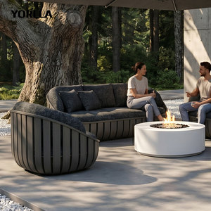 Ensemble de canapés à lattes en aluminium robuste pour hôtels et complexes, résistant aux intempéries, mobilier de salon type cocon - Product Image 3
