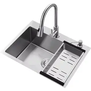 新款304不锈钢纳米水槽拉丝镍单盆厨房水槽耐油食品级水槽