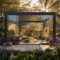 Gazebo Motorizado Minimalista Negro Mate con Persianas Ajustables, Pérgola de Aluminio de Lujo, Ecológica, Inspirada en la Naturaleza, Moderna para Jardín