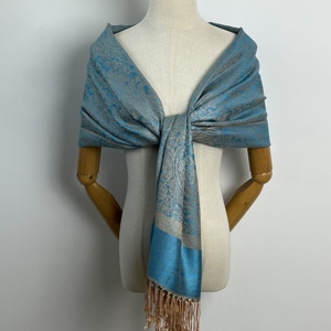 Personnalisé deux tons Vintage Floral Jacquard Pashmina écharpe doux soyeux réversible Paisley étole pour les femmes pour les musulmans de printemps - Product Image 6