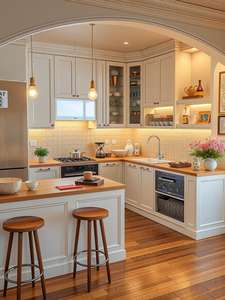 مجموعة تصميم مطابخ حديثة فاخرة، وحدات طهي خشبية، أجهزة، جزر مطبخ، طاولات طعام للفلل - Product Image 5