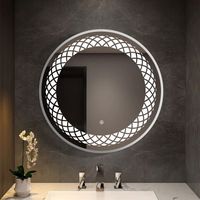 Miroir de salle de bain LED rond mural anti-buée personnalisé en usine avec cadre et motif en treillis pour la maison, l'hôtel, le salon, la salle de sport