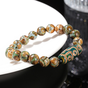 Verde nove occhi Dzi agata perline pietre preziose bracciali a forma di botte pietra preziosa calcedonio perline bracciali - Product Image 3