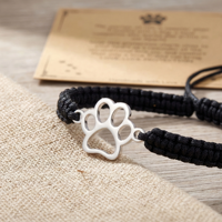 Bracelet en acier inoxydable en forme de patte de chien, fait main, en corde de nylon tressée, cadeau pour les amoureux des animaux avec carte, vente en gros