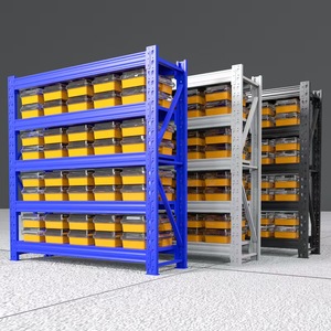 Sistema de estanterías apilables de servicio mediano amarillo personalizado, estanterías de Metal sin pernos, estanterías de almacenamiento para palés de almacén Industrial - Product Image 1