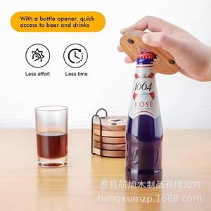 Posavasos de madera de acacia redondos de color sólido, aislantes del calor, para tazas de té y café con abridor de botellas - Product Image 4