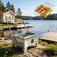 Barbecue compact BlazeFor Skewer Version, en acier inoxydable 304 et cendrier extractible pour les excursions en camping