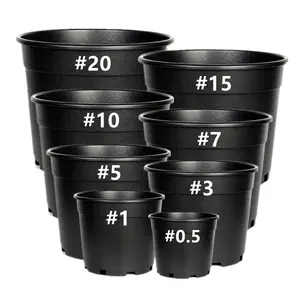 Factory 1 3 5 7 10 15 20 Gallon Gal Round Large Small Nurseri Planter Black Plastic Nursery Plant Pot