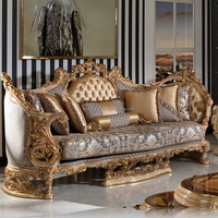 Meubles de villa européens de haute qualité personnalisés, sculpture sur bois massif faite à la main, ensemble de canapés de salon de luxe français, canapés en tissu