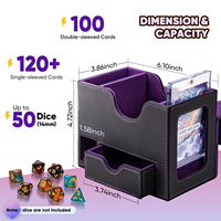 Boîte de rangement pour cartes TCG en cuir PU avec aimant, compatible avec les cartes 35PT et les plateaux à dés, fenêtre jaune et violette