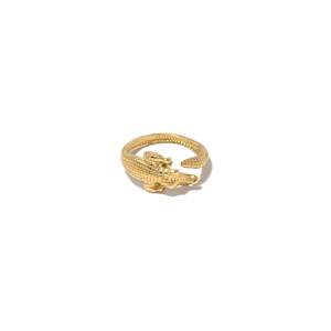 แหวนแฟชั่นชุบทอง 316L สแตนเลสสตีล ดีไซน์รูปมังกร ปรับขนาดได้ - Product Image 1