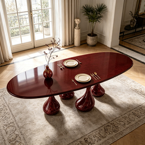 <span class=keywords><strong>Tavolo</strong></span> da Pranzo Ovale di Lusso in Marmo con Finitura Lucida Rossa e Base a Forma di Lampadina, <span class=keywords><strong>Tavolo</strong></span> Moderno per Sala da Pranzo, <span class=keywords><strong>Cucina</strong></span> e Casa - Product Image 3