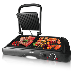 Machine à sandwichs et panini RAF 2-en-1 1600W avec plaque de cuisson antiadhésive et chauffage indépendant pour grillades de poulet et steaks - Product Image 1