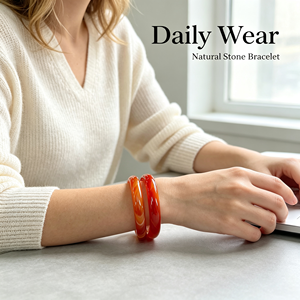 Brazalete de Ágata Roja Cornalina Natural, Brazalete Redondo con Patrón de Bandas Rojas Sangrientas para Mujer, Joyería en Oferta, Regalo - Product Image 4
