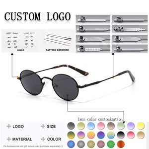 Unisex Oval Full Rim Metal Frame <b>Sunglasses</b> Brown Lens UV400 Protection Retro Style Casual Wear for Adults - Product Image 2