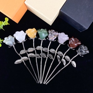 Wholesale Natural Crystal Rose Flower Gift Box Multi Colors Box Healing Crystal Carving Crafts for Valentine's Day Gifts