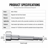 Jeu de douilles magnétiques hexagonales BEILI 1/4" 6-14 mm en Cr-V pour perceuse sans fil et tournevis électrique