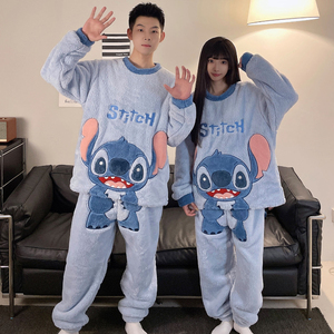 Conjuntos de ropa de dormir 2025 pareja Pijamas Mujer invierno Coral polar grueso dibujos animados jóvenes lindo estudiante pijama masculino traje - Product Image 4