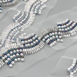 وشاح زفاف ساخن مطرز بالترتر مطرز بالخرز اكسسوارات الملابس حقيبة أحذية اكسسوارات اللباس الأزهار متفوقا التطريز شبكة الدانتيل - Product Image 1