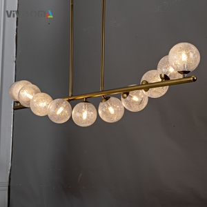 DPL386505 Lampadario Lineare Lungo in Vetro Craquelé Stile Nordico Minimalista, Finitura Ottone/Nero, 9 Lampadine G9, Illuminazione Moderna per Sala da Pranzo - Product Image 2