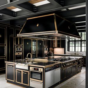 Gabinete de Cocina BALOM de Diseño Moderno e Industrial, Madera Sólida en Color Negro y Dorado, Listo para Armar - Product Image 1