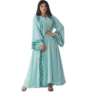 Latest Pink Islamic Long Sleeve Abaya Dubai Embroidered Long Prayer Dress Abaya Islamic Clothing Muslim With Hijab