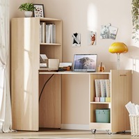 Direct van de fabriek: opvouwbaar, compact L-vormig bureau met planken en wielen voor kleine ruimtes en thuiskantoren