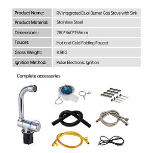 Combinato Lavello e Piano Cottura a Gas a Doppio Bruciatore in Acciaio Inox 304 per <span class=keywords><strong>Camper</strong></span>, Roulotte e Barche con Coperchio in Vetro - Product Image 3