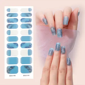 factory supplier New Gel Nail Stickers Self Adhesive semi cured Gel nail polish strips Polish crystal stickernail sticker