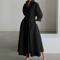 Robe chemise élégante de style universitaire 2025, manches longues, décontractée, taille haute, vêtements, robes grandes tailles