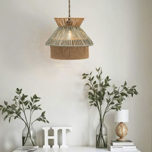 Paper <b>Rope</b> Woven Bell Shape Lampshade Yellow Green Handmade 27cm XH24-628 Decorative <b>Lighting</b> Cover - Product Image 1