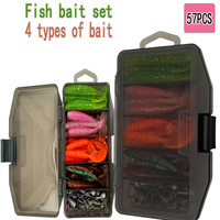 Combinaison d'appâts souples de carpe transfrontalière de 57 pièces pour la pêche en lac toute matière plastique avec crochet de plomb de bobine de queue en T crochet de manivelle balle