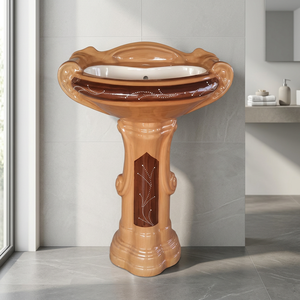 Lavabo sur pied en céramique colorée personnalisée avec piétement complet pour salle de bain moderne, hôtel, villa - Product Image 3