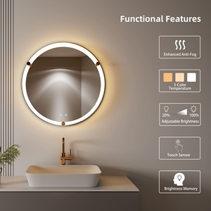 <span class=keywords><strong>Miroir</strong></span> de salle de bain rond à <span class=keywords><strong>LED</strong></span> avec éclairage frontal, en acrylique anti-buée, à intensité variable, sans marche, en métal, à montage mural, sur mesure, en gros, 24 pouces - Product Image 6
