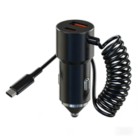 Chargeur de voiture multifonctionnel direct d'usine avec câble Type-C, double ports USB-A+USB-C, adaptateur de charge rapide pour téléphone portable