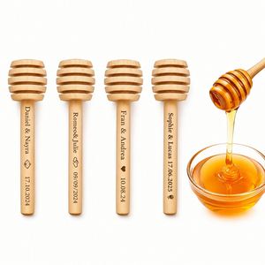 Cuillères en bois personnalisées, cadeaux pour invités de mariage, cuillère à miel avec nom, ustensiles à dessert, cuillères en bois - Product Image 1