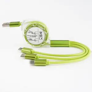 卸売伸縮式データケーブル急速充電3in1充電ケーブル格納式USBケーブルカスタムロゴギフト