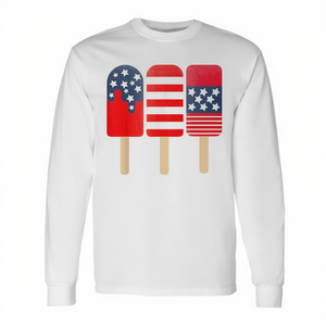 Camiseta de manga larga americana del 4 de julio de Popsicle, unisex, con cuello redondo, estampado digital, ropa para fiestas de reunión familiar - Product Image 2