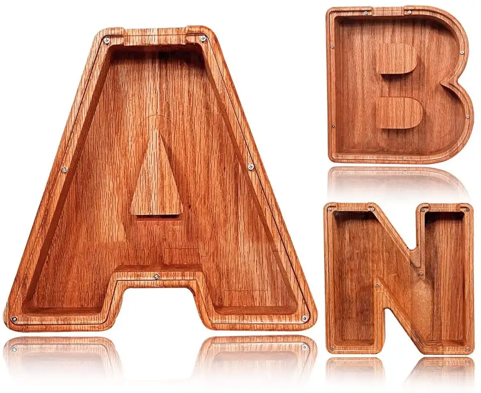 Personalized 9 Inch Large Wooden Letter Piggy Bank for Kids/Children/Boys/Girls/Adults, Creative Kids Banks coin counting piggy