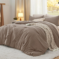 Ensemble de couette en coton lavé uni, blanc crème, 3 pièces, literie douce et légère, 200TC, 2 taies d'oreiller, esthétique minimaliste, tout inclus