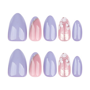 Disegni di fiori viola personalizzati all'ingrosso 24 pezzi fatti a mano a metà di lusso all'ingrosso acrilico stampa unghie sulle unghie - Product Image 5