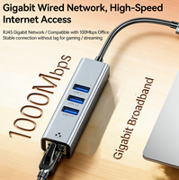 Hub USB 3.0 4 en 1 de Aluminio con Adaptador Gigabit Ethernet, Puerto LAN RJ45 de 1000Mbps, Divisor de Datos Multipuerto para Laptop y PC