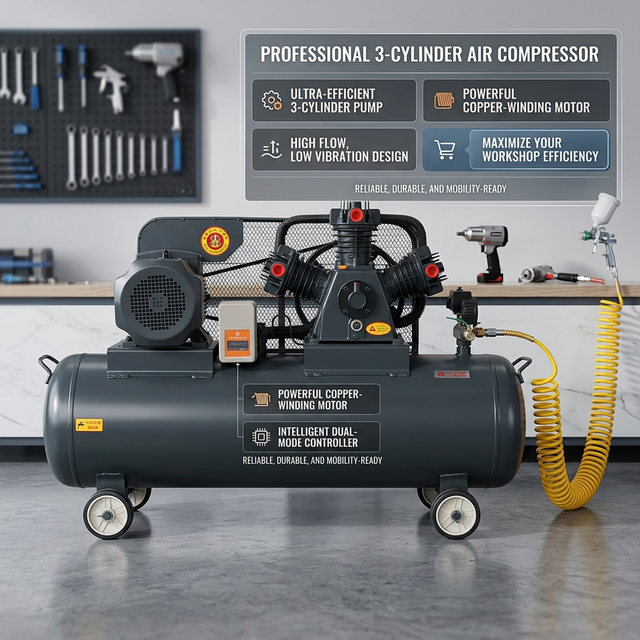 170L Silent Oil Free Portable Piston Air Compressor Air Cooled Electric Motor Stationary or Mobile for Workshop Inflation Use
