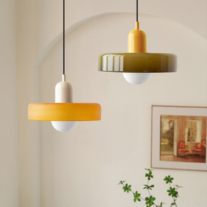Pendant Light Round Single-head Chandelier E26 LED Light Source Home Use Switch Control Cream Style - Product Image 1
