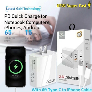 Cargador <span class=keywords><strong>Gan</strong></span> QC3.0 PD3.0 de 65W, adaptador de cargador rápido de tipo C PD, USB tipo C, carga rápida para MacBook Pro, portátil, iPhone, iPad <span class=keywords><strong>Sa</strong></span> - Product Image 6