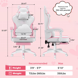 Chaise de bureau ergonomique avec <span class=keywords><strong>oreilles</strong></span> de chat, coussin lombaire en forme de patte de chat, violet et blanc, pour le gaming - Product Image 2