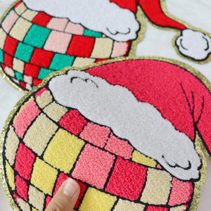 カスタムクリスマスパッチディスコサンタ帽子アイアンオンパッチデザイナー<span class=keywords><strong>Groovy</strong></span> Chenilleパッチ衣料品用 - Product Image 5