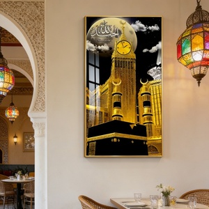 Cuadro Decorativo de Pared con Luces LED, Diseño Artístico Islámico Dorado, Paisaje Arquitectónico 3D, Decoración para el Hogar, Sala de Estar, Pintura de Porcelana de Cristal - Product Image 6