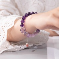 Bracelet perlé violet pour femme 2024, avec améthyste, cristaux et strass, thème Année du Dragon, cadeau idéal